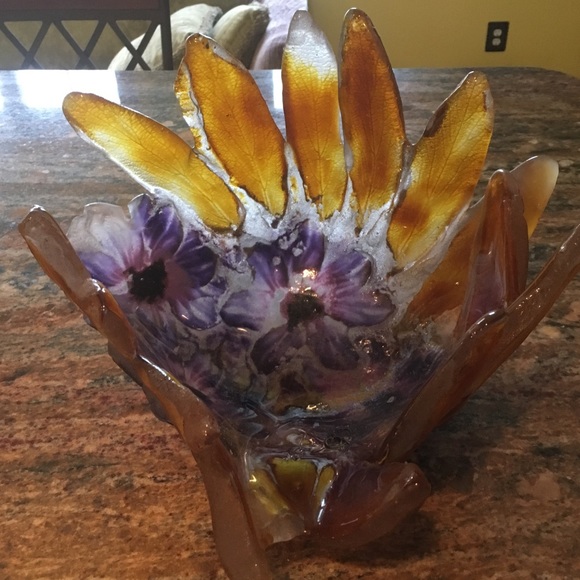 Blown glass fingertip floral signed Bowl - Picture 4 of 8